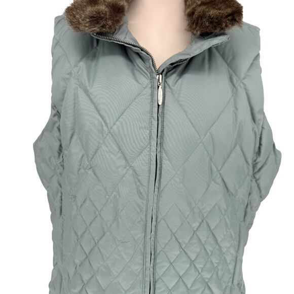 Eddie Bauer Quilted Vest Women's XL Goose Down Removable Faux Fur Collar Pockets - Picture 4 of 15